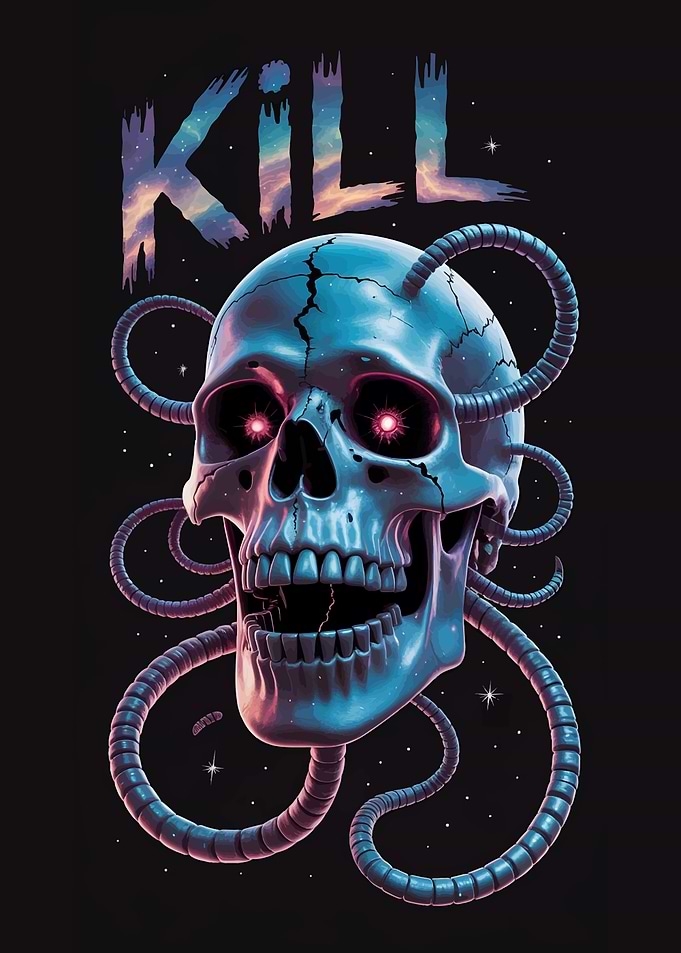 Skull with tentacles and KILL text