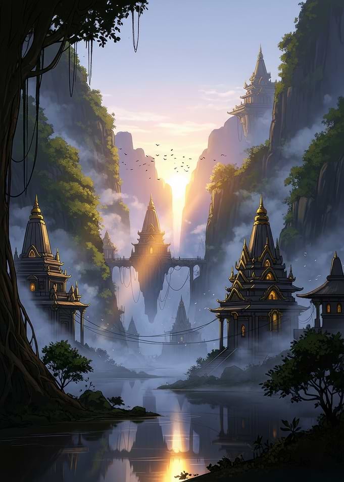 Mystical Asian Landscape Temples