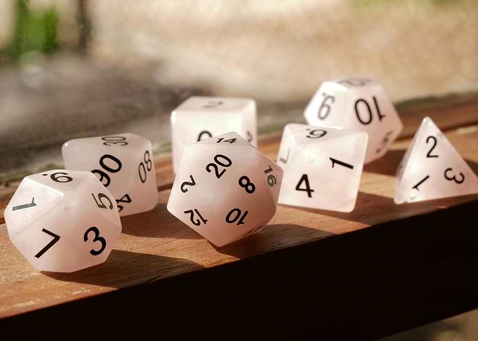 Set of translucent polyhedral dice