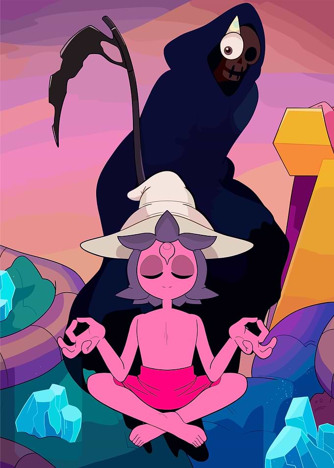 Meditating Figure with Grim Reaper