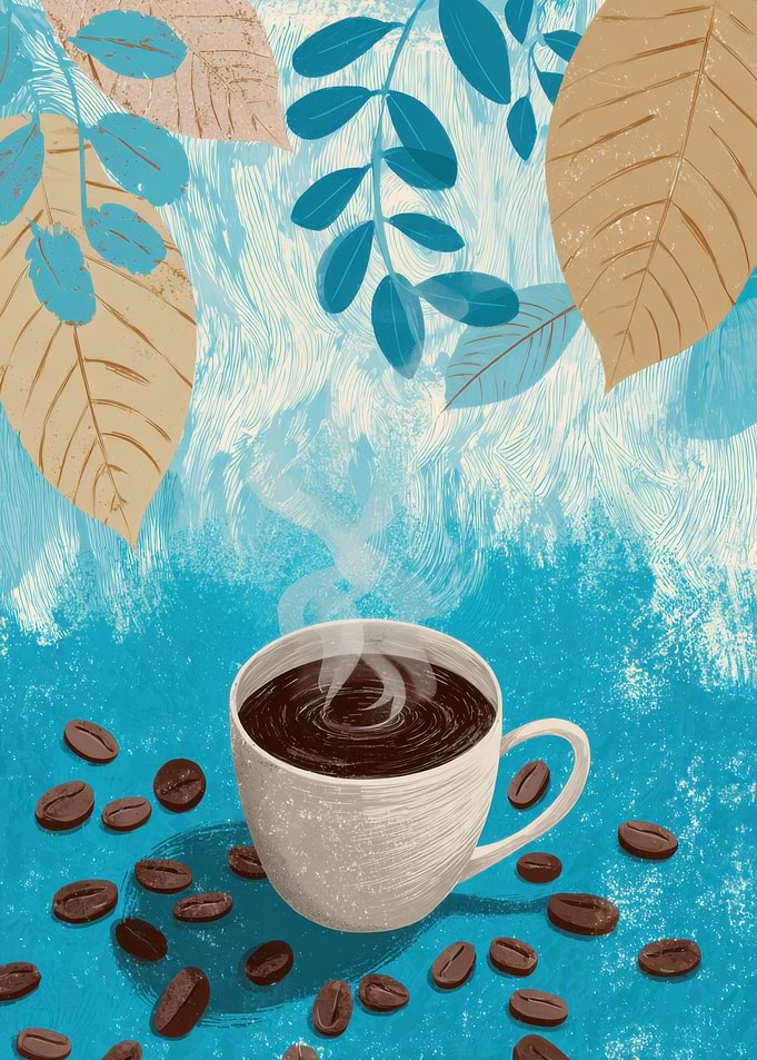 Coffee Cup with Beans and Leaves
