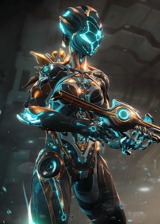 Futuristic Robot Warrior with Glowing Weapon