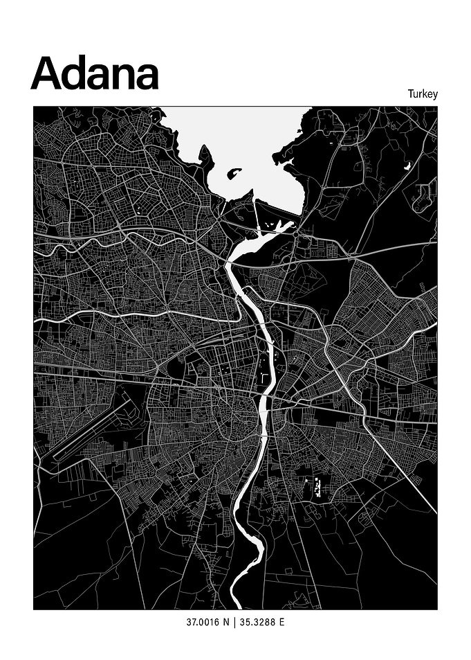 Adana Black and White Map