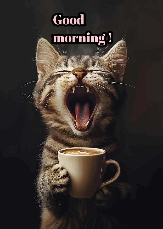 Good Morning Cat with Coffee