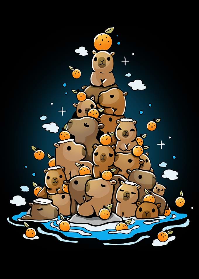 Capybara Pile with Oranges Illustration