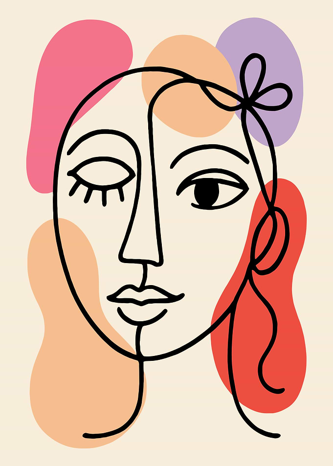 Abstract Face Line Art with Shapes