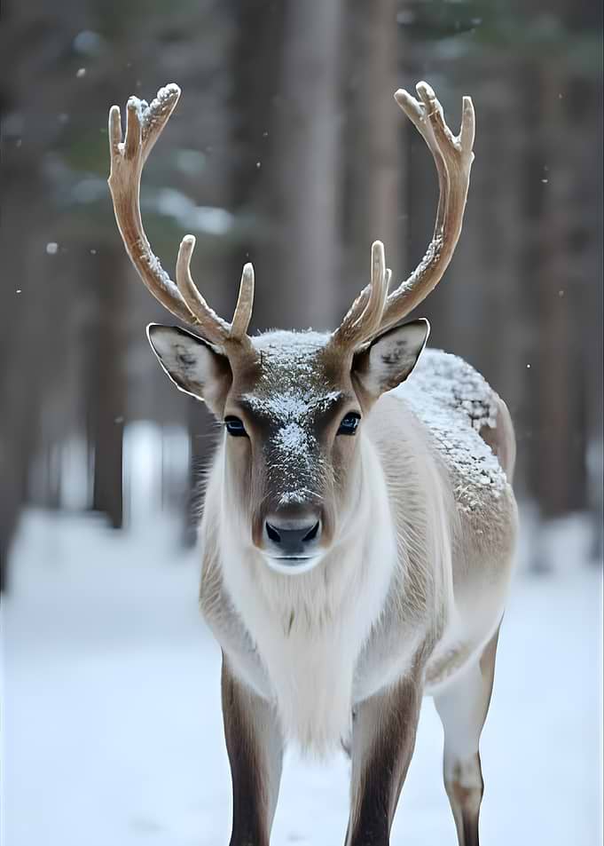 Reindeer in Winter Forest