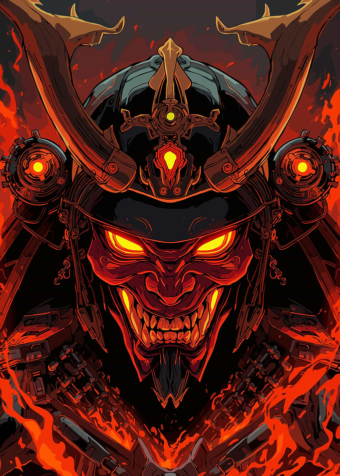 Fantasy of Samurai Warrior in Fiery Hues