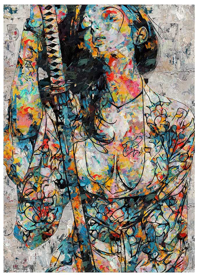 Colorful Samurai Woman Painting