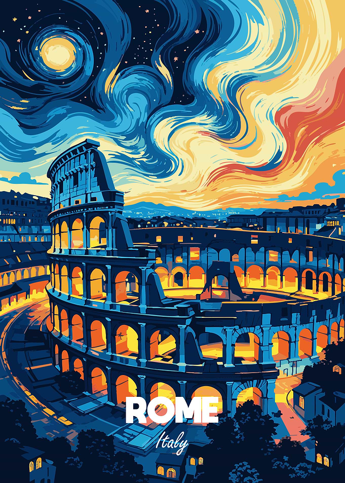 Rome Italy Colosseum Night Art