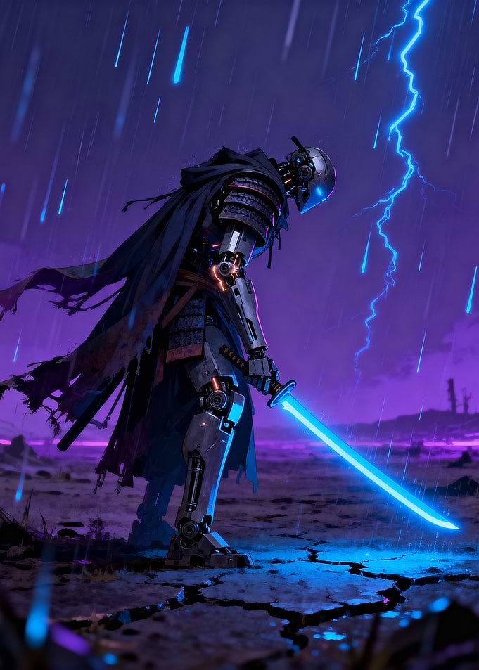 Cyberpunk Samurai in Storm