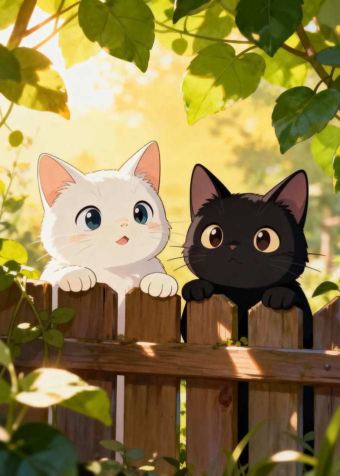 Two Cute Cats on a Wooden Fence