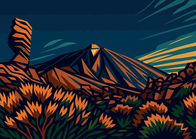Tenerife El Teide Landscape Illustration art deco