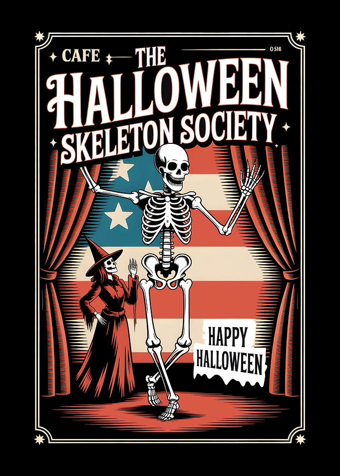 Halloween Skeleton Society Cafe Poster