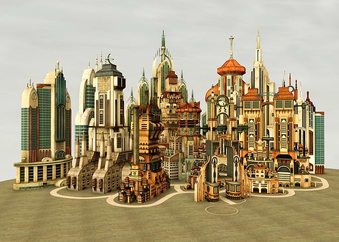 Futuristic Cityscape with Ornate Buildings