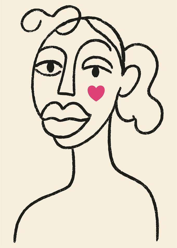Abstract Line Art Portrait with Heart
