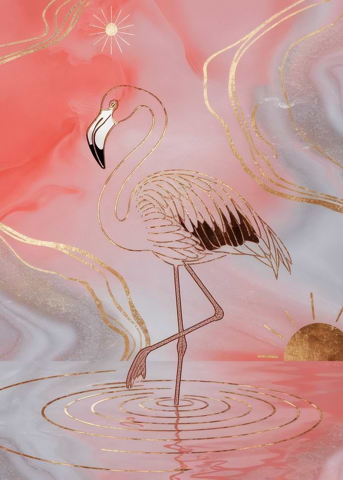 Elegant Flamingo with Gold Accents
