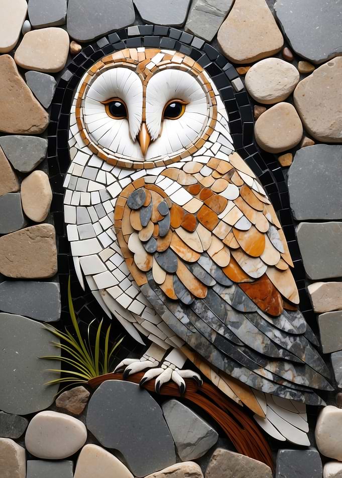 Stone Mosaic Owl Art