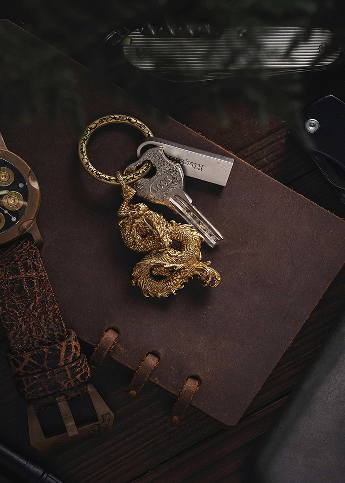 Dragon Keychain on Leather Journal