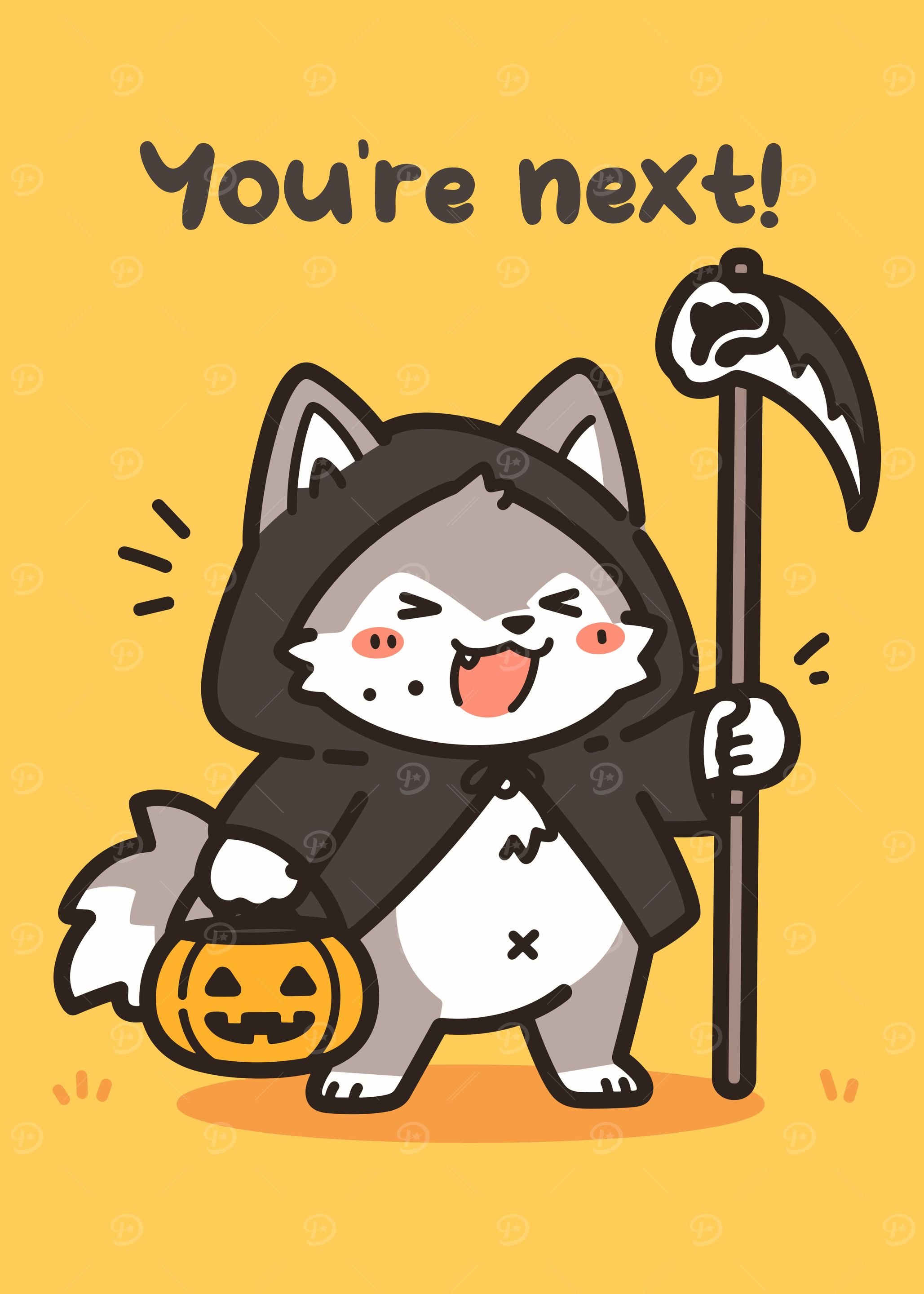Cartoon Wolf Grim Reaper Halloween