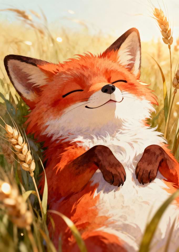 Happy Fox in Wheat Field