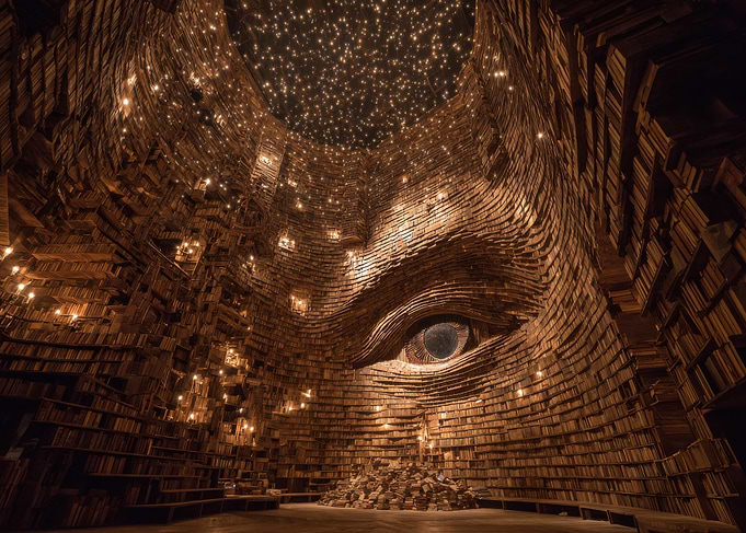 Library Interior with Eye Design