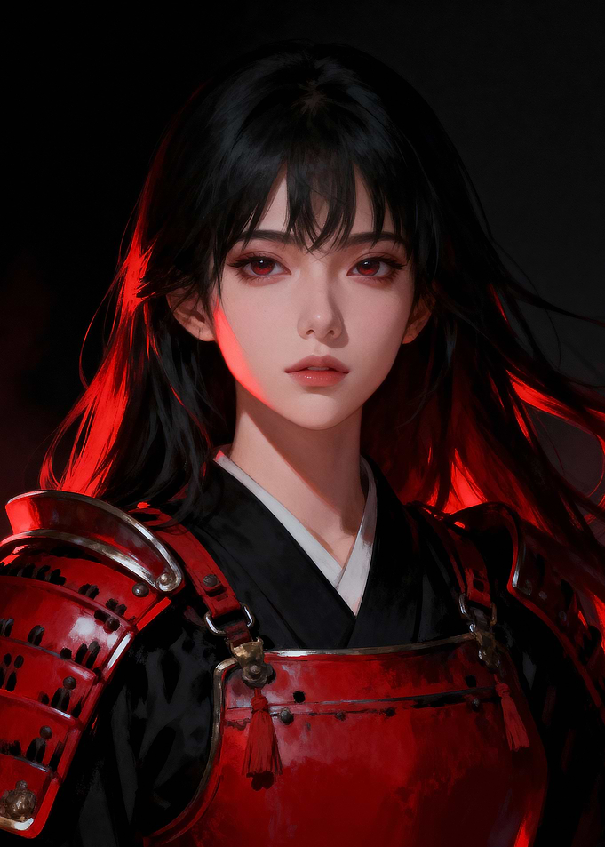 Female Samurai Portrait with Red Armor