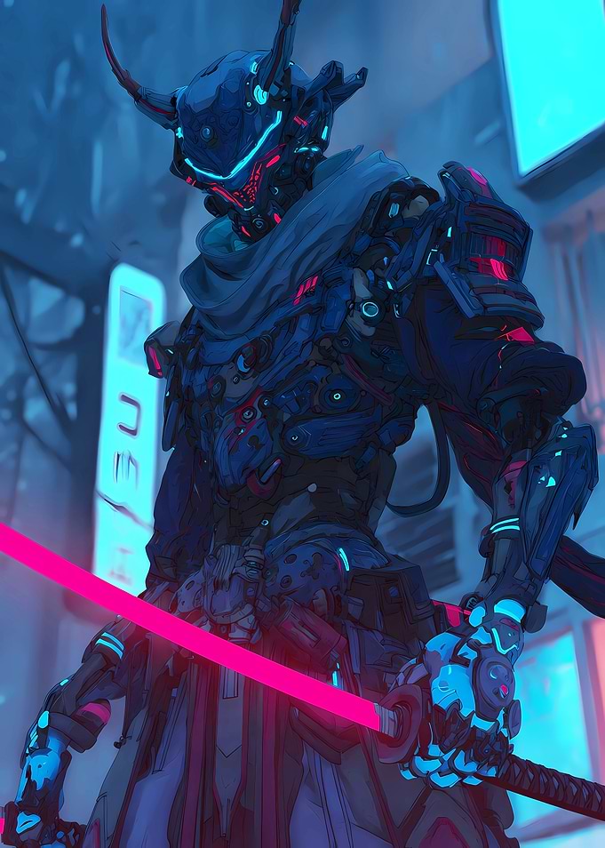 Cyberpunk Samurai with Neon Katana