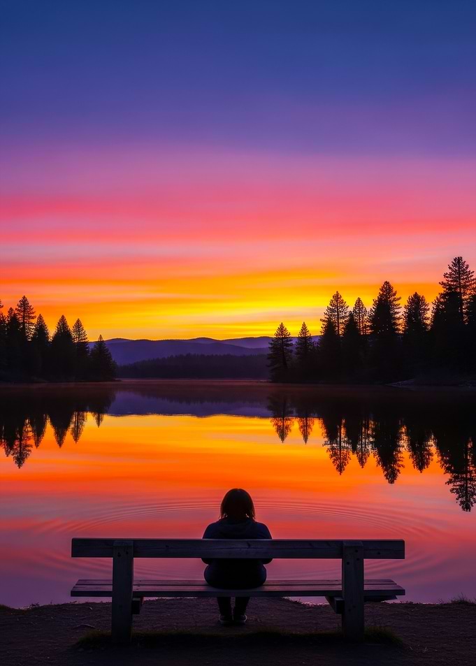 Sunset Reflection on Lake with Person