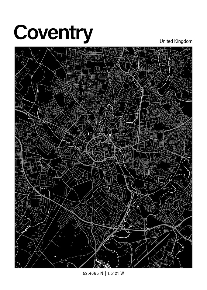 Coventry Black and White Map