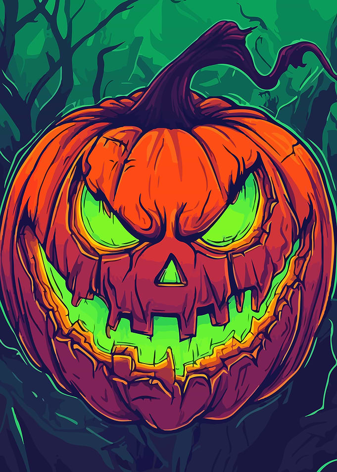 Halloween Pumpkin with Glowing Green Features