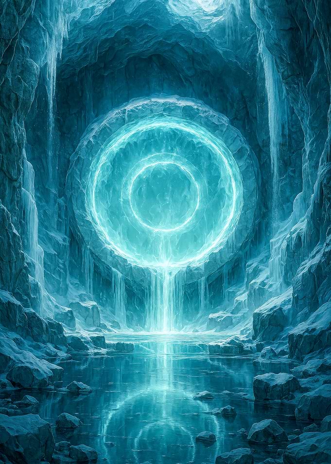 Mystical Blue Portal in Ice Cave