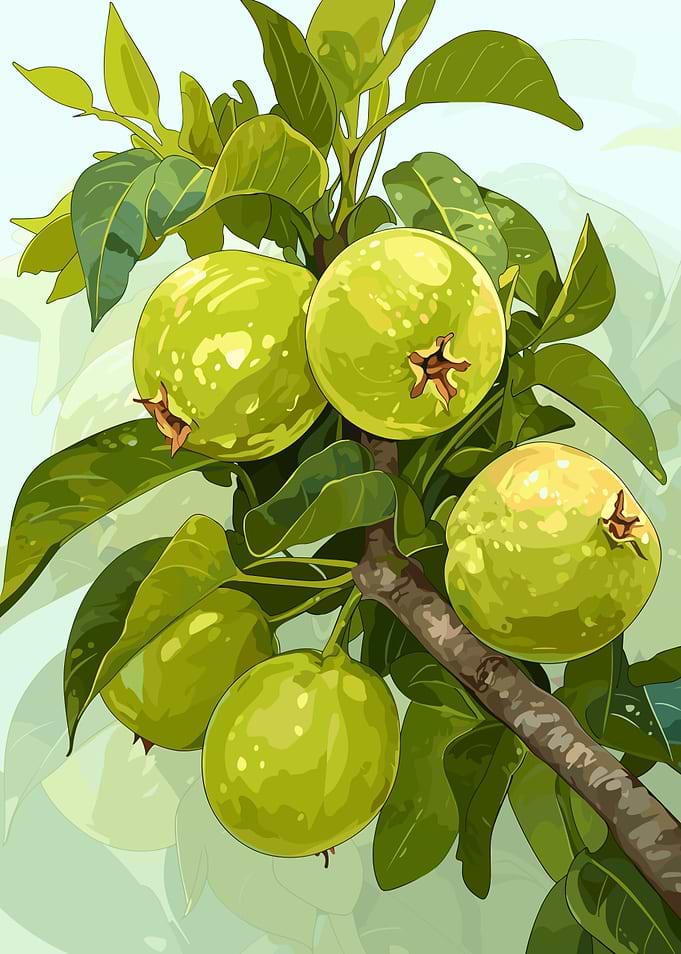 Green Guava Fruit Branch Illustration
