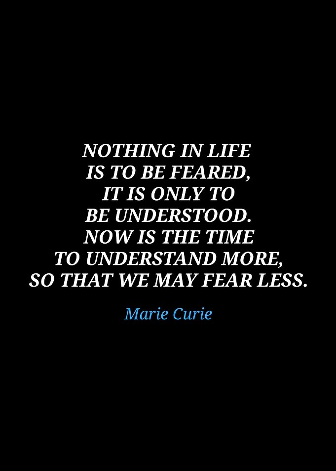 Marie Curie quote on black background