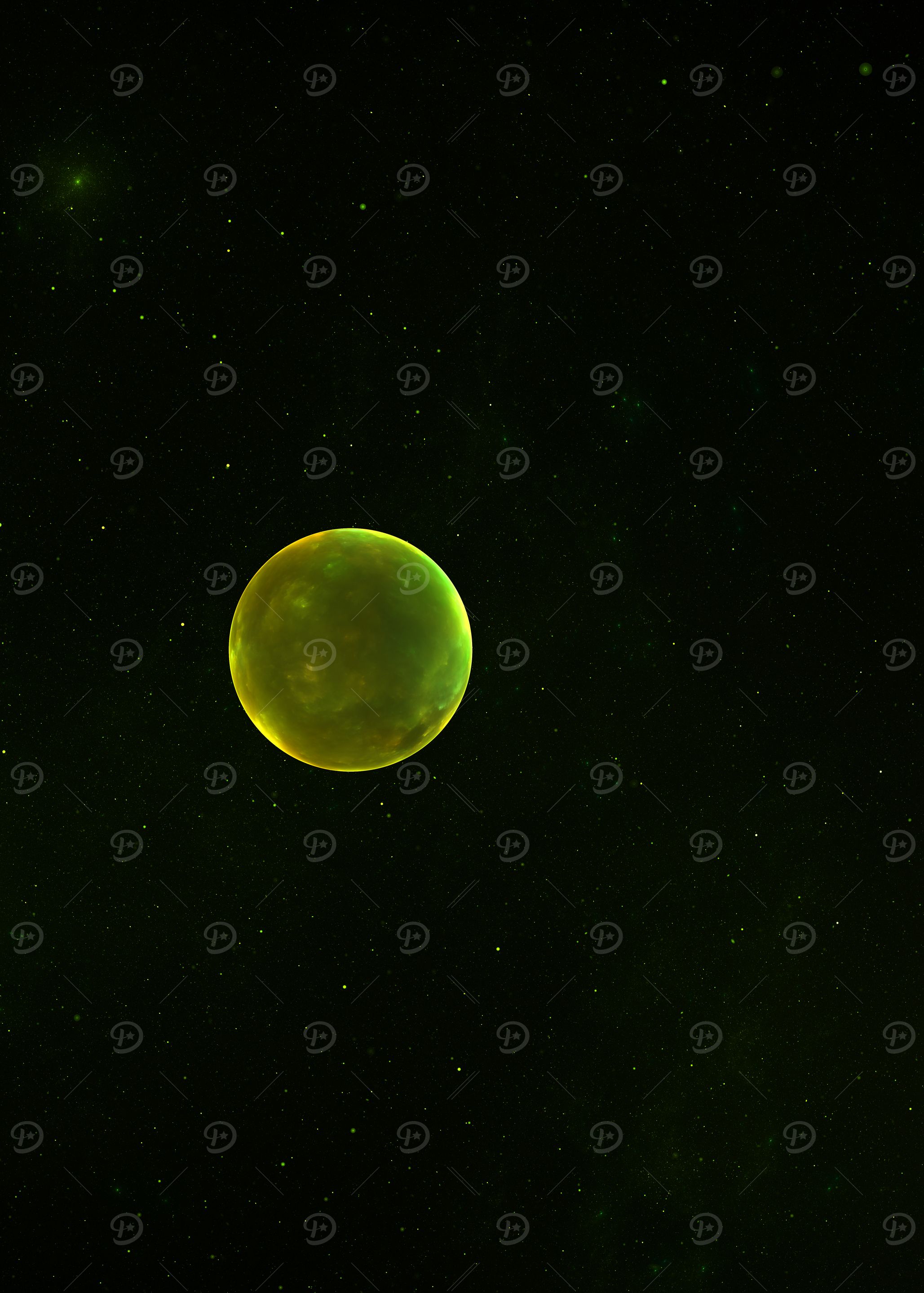 Green Planet in Starry Space