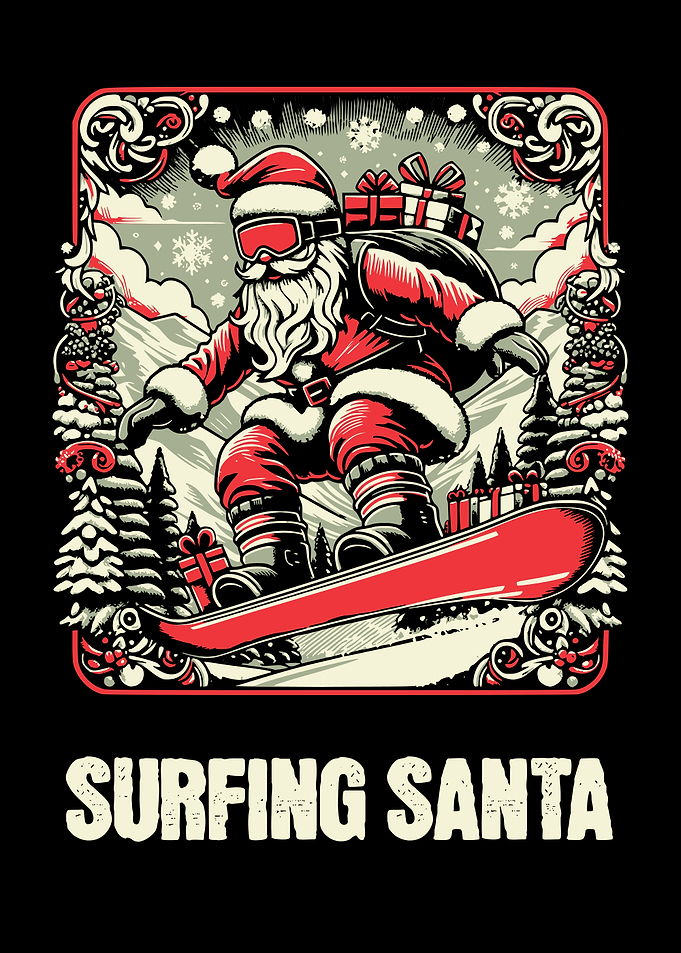 Surfing Santa Snowboard Christmas