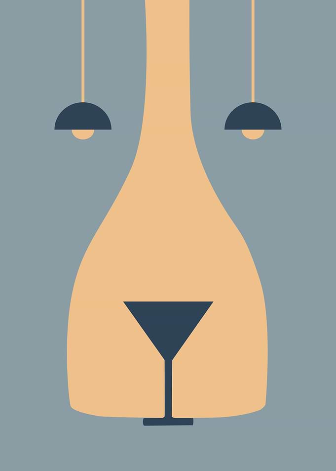 Abstract Lion Face with Cocktail Glass