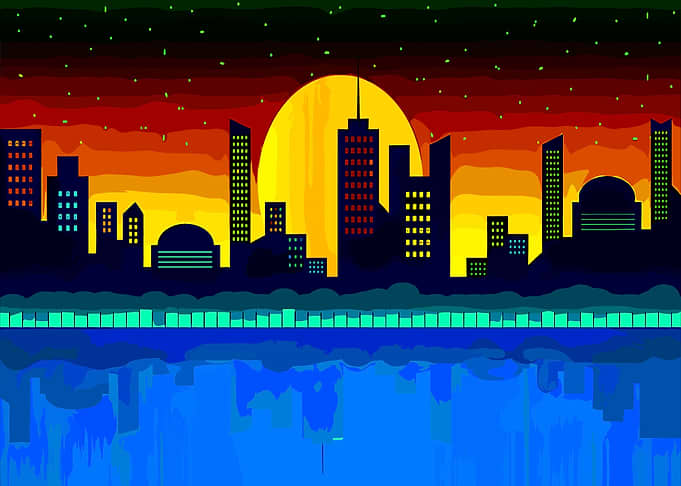 Cityscape Silhouette at Sunset