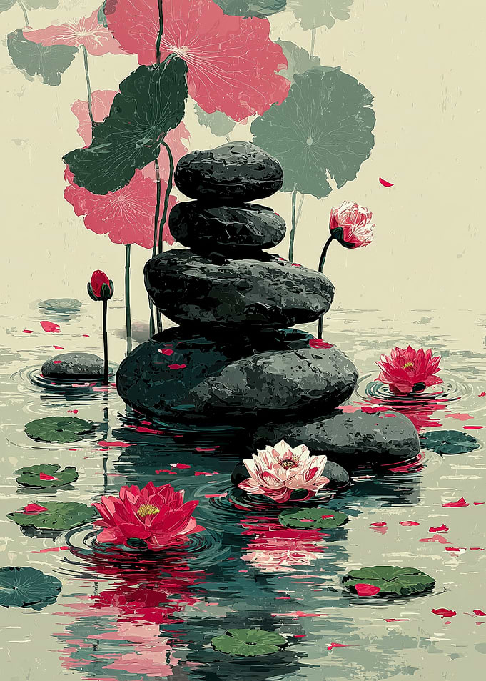 Zen Lotus & Stacked Stones – Spa Wall Art for Relaxation Spaces