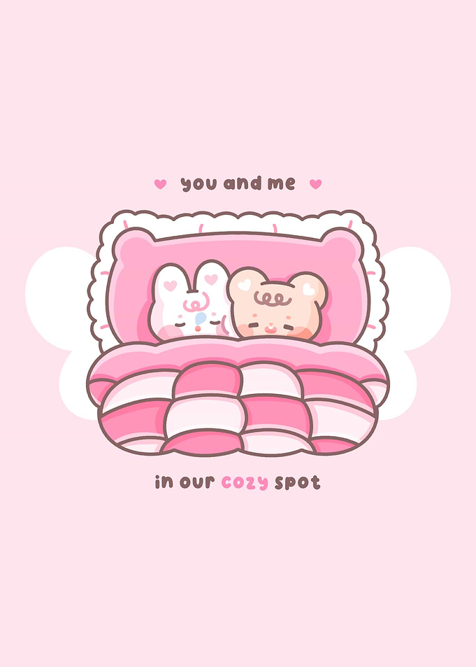 Cozy Bunny and Bear in Bed Snuggling