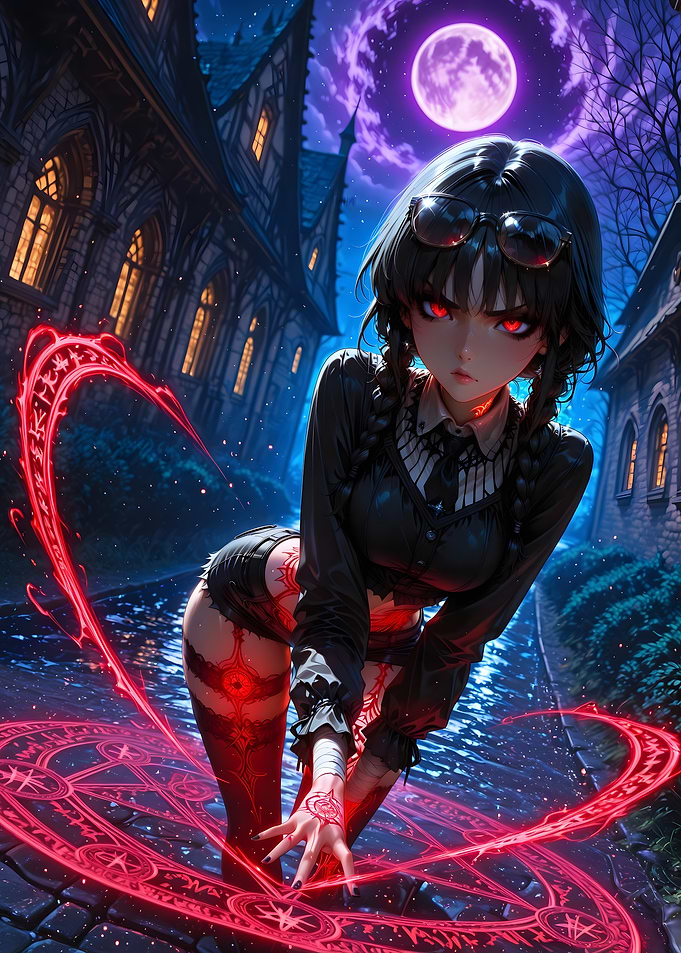 Anime Girl Casting Magic in Dark Alley