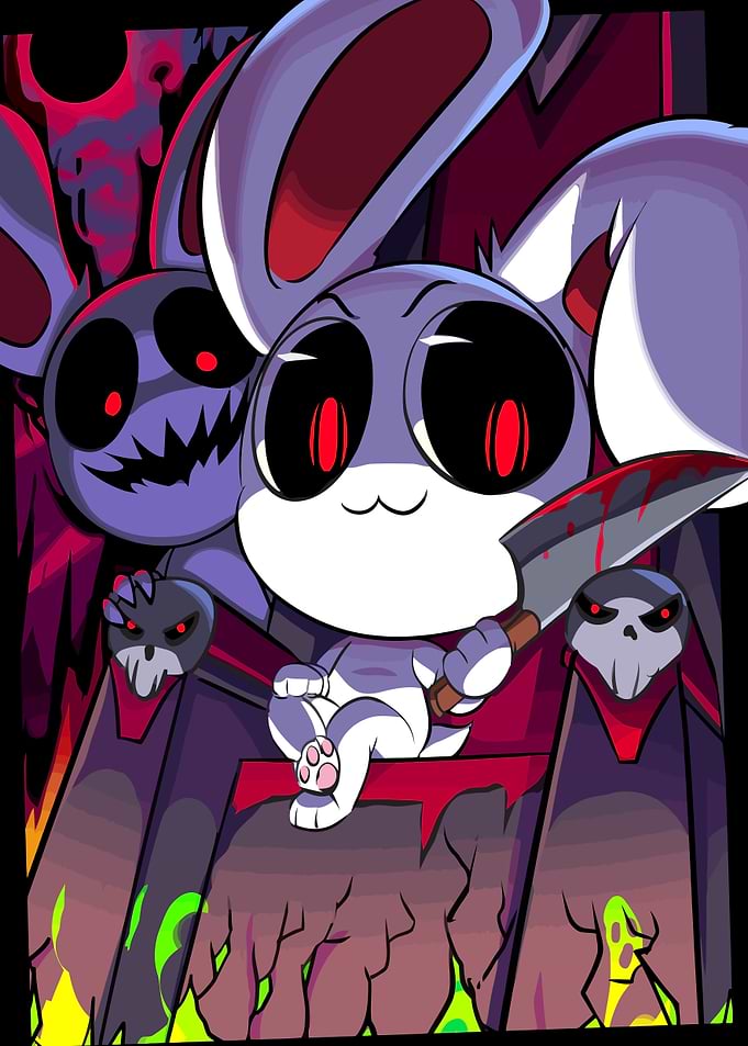 Creepy Cartoon Rabbit with Bloody Knife