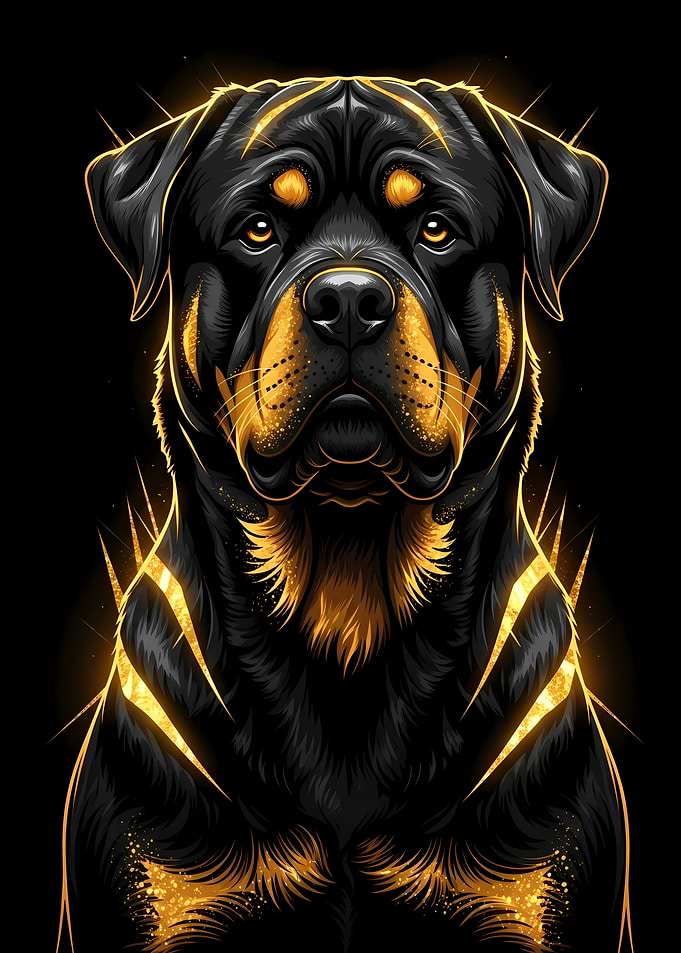 Rottweiler Portrait with Golden Accents