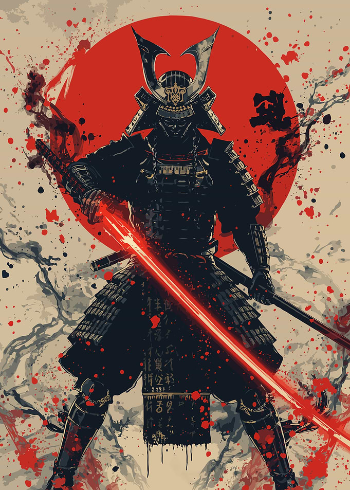 Samurai Warrior with Red Energy Blade