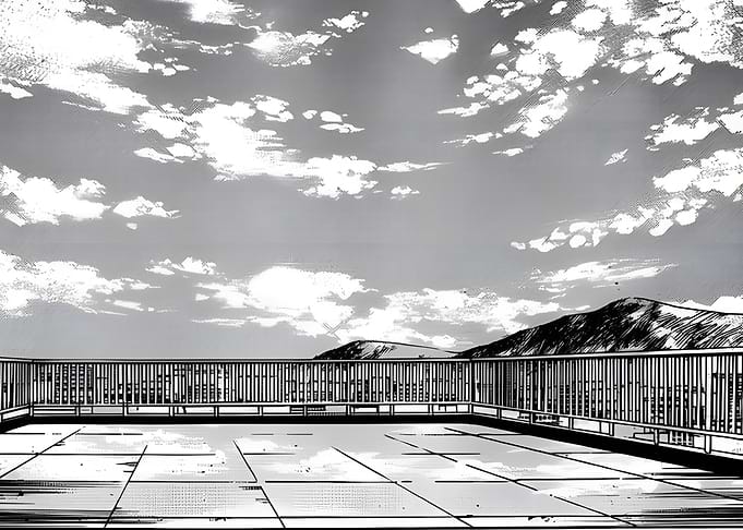 Rooftop View: Clouds and Distant Mountains