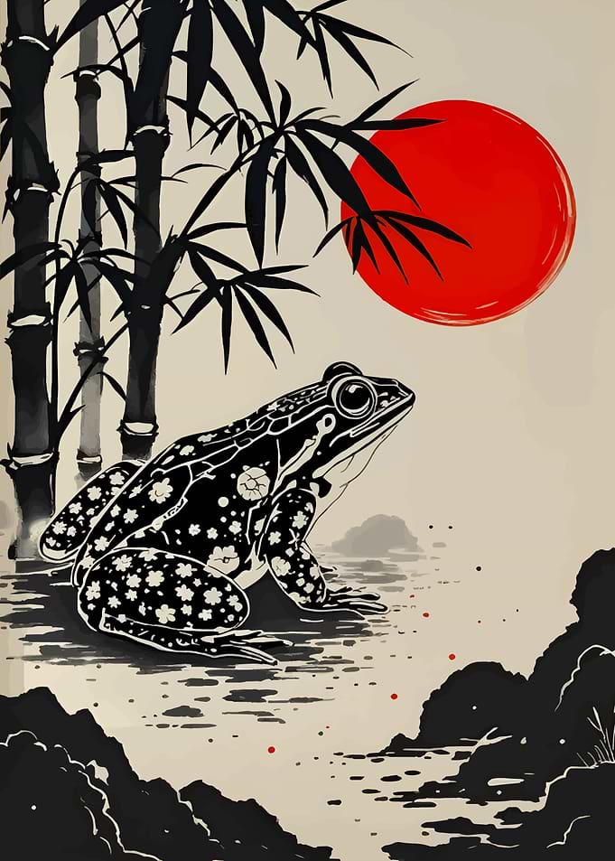 Frog and Bamboo Japanese Art