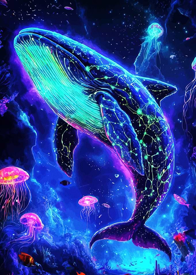 Neon Whale Jellyfish Underwater Scene
