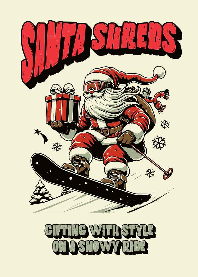 Santa Shreds: Snowboarding Santa Illustration