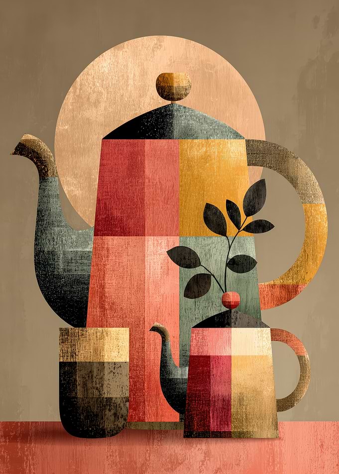 Scandinavian Geometric Teapot – Modern Abstract Kitchen Wall Art