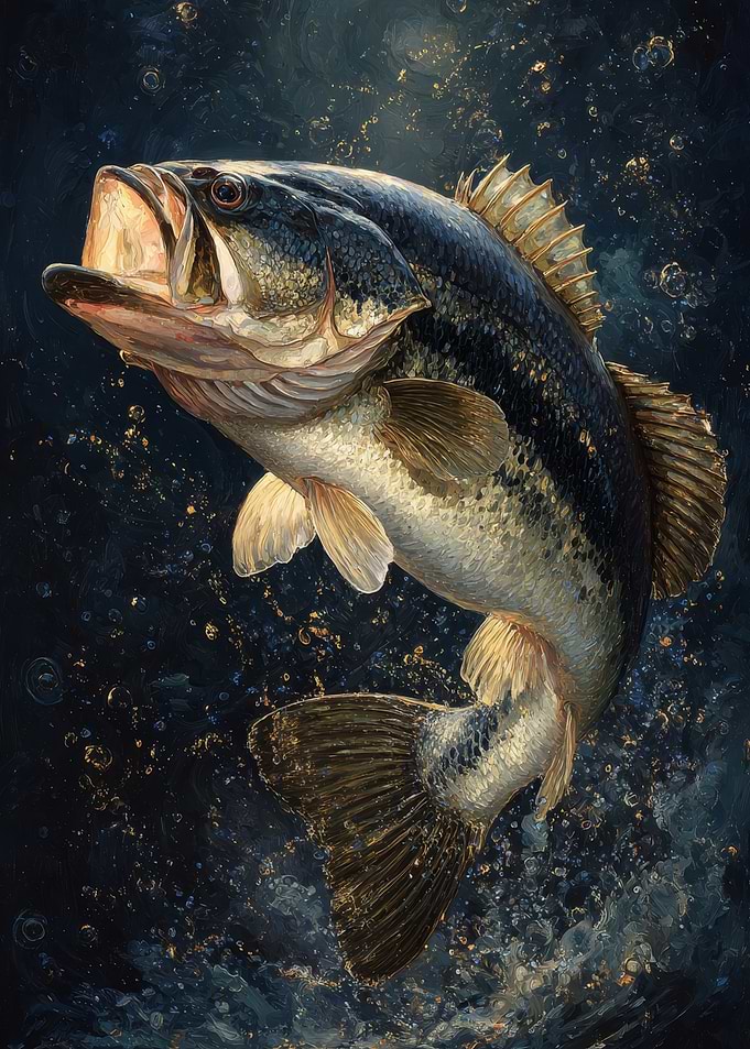 Bass Fish Underwater Painting | Wall art for cabin owners